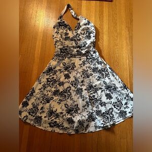 Y2K Ruby Rox Black and White Floral Halter Dress, Size 5